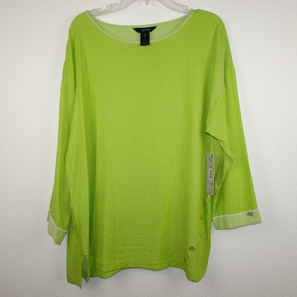 Ali Miles Tunic Top Women's Size L Green Colorful Boho Loose Fit Textured